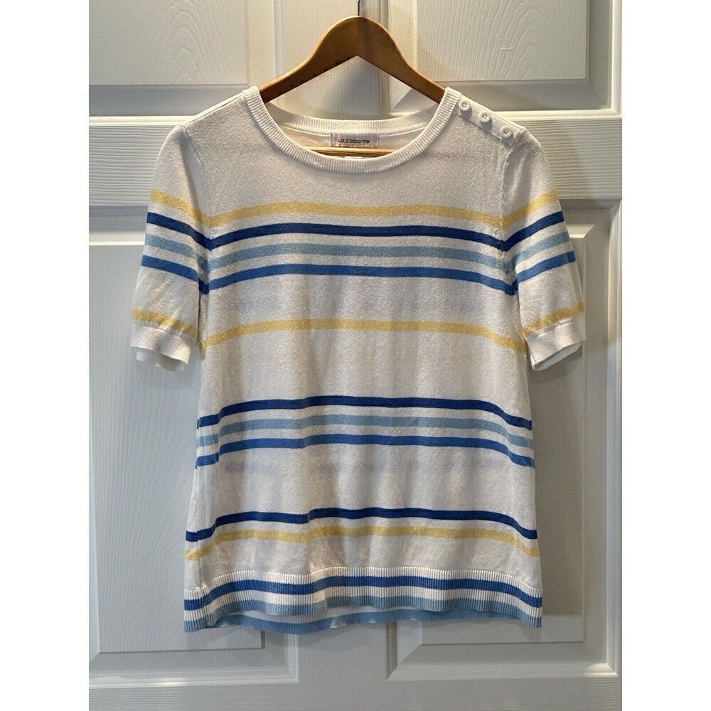 Liz Claiborne Womens Large Short Sleeve 100% Cotton Knit Pullover Sweater